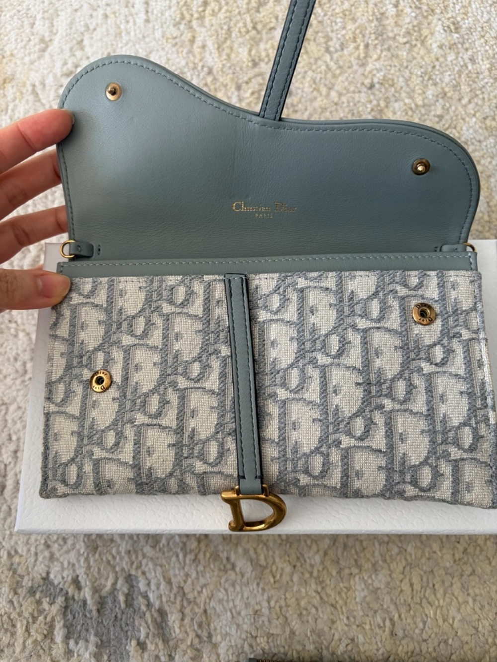 Dior Gray Oblique Saddle Clutch with Gold D Charm - Picture 5 of 12